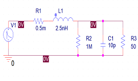 基本等效電路，用于模擬負(fù)載為50歐姆的互連阻抗